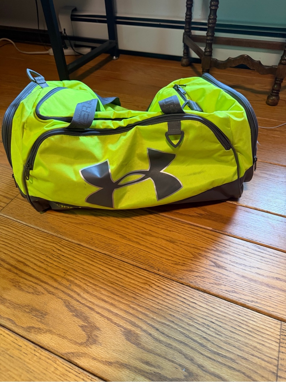 Under Armour Neon Yellow and Gray Duffel Bag